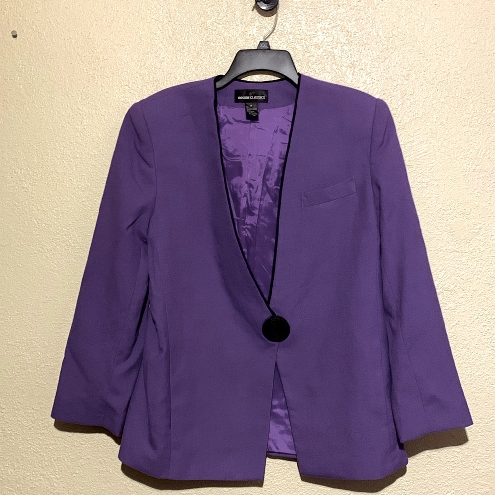Boston Classics Blazer Jacket 12 Purple Lined Polyester Rayon
